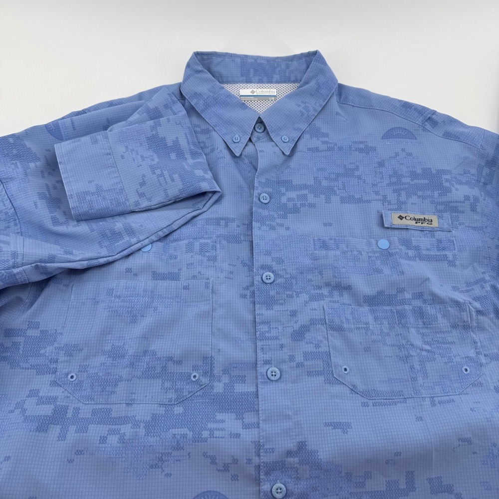 Columbia PFG Tamiami II Fishing Shirt Mens Large Blue Digital Camo FM7078